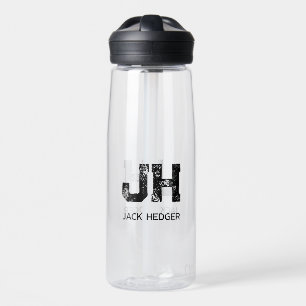 MINIMALIST BLACK TWO LETTER MONOGRAM NAME CLEAR WATER BOTTLE