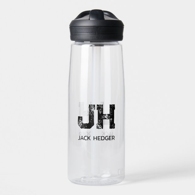 MINIMALIST BLACK TWO LETTER MONOGRAM NAME CLEAR WATER BOTTLE (Front)