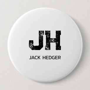 MINIMALIST BLACK TWO LETTER MONOGRAM NAME WHITE 10 CM ROUND BADGE
