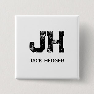 MINIMALIST BLACK TWO LETTER MONOGRAM NAME WHITE 15 CM SQUARE BADGE