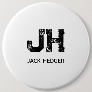 MINIMALIST BLACK TWO LETTER MONOGRAM NAME WHITE 6 CM ROUND BADGE