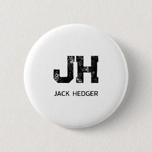 MINIMALIST BLACK TWO LETTER MONOGRAM NAME WHITE 6 CM ROUND BADGE