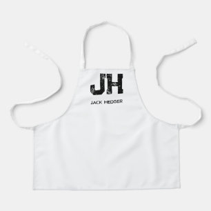 MINIMALIST BLACK TWO LETTER MONOGRAM NAME WHITE APRON