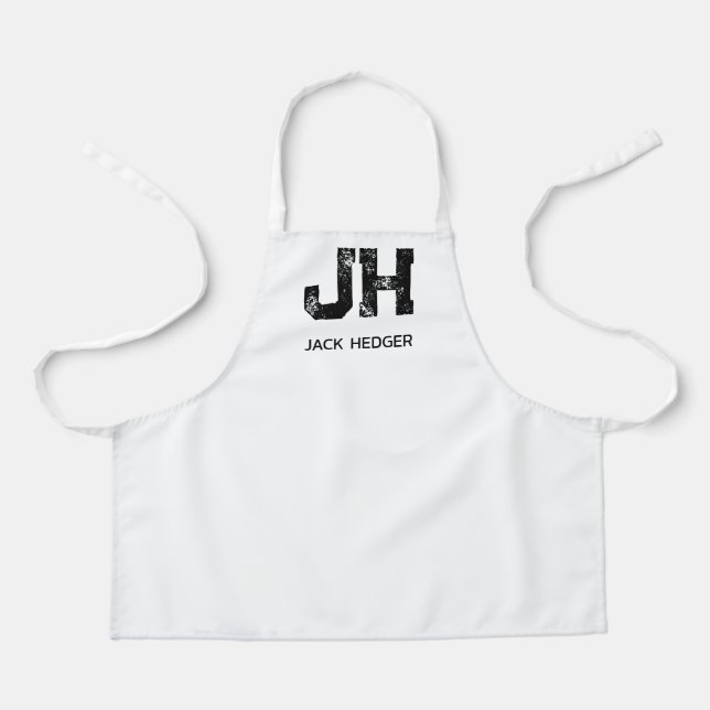 MINIMALIST BLACK TWO LETTER MONOGRAM NAME WHITE APRON (Front)