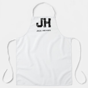 MINIMALIST BLACK TWO LETTER MONOGRAM NAME WHITE APRON
