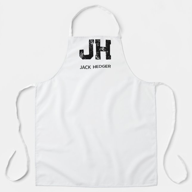 MINIMALIST BLACK TWO LETTER MONOGRAM NAME WHITE APRON (Front)