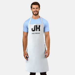 MINIMALIST BLACK TWO LETTER MONOGRAM NAME WHITE APRON