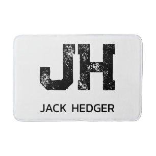 MINIMALIST BLACK TWO LETTER MONOGRAM NAME WHITE BATH MAT