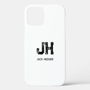MINIMALIST BLACK TWO LETTER MONOGRAM NAME WHITE iPhone 12 CASE