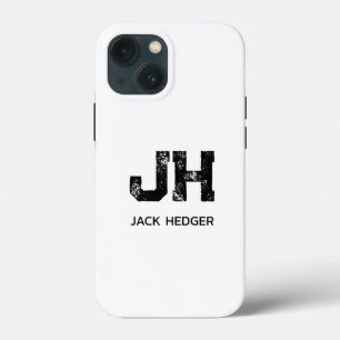 MINIMALIST BLACK TWO LETTER MONOGRAM NAME WHITE iPhone 13 MINI CASE
