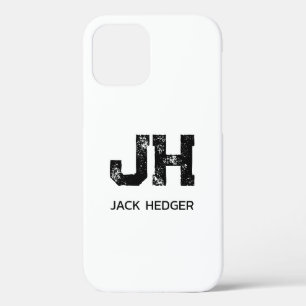 MINIMALIST BLACK TWO LETTER MONOGRAM NAME WHITE iPhone 12 PRO CASE