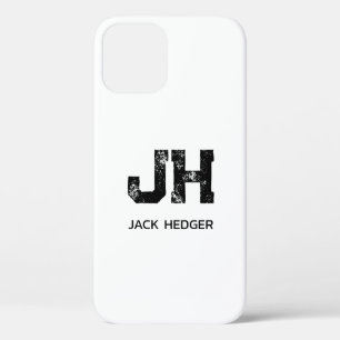 MINIMALIST BLACK TWO LETTER MONOGRAM NAME WHITE iPhone 12 PRO CASE