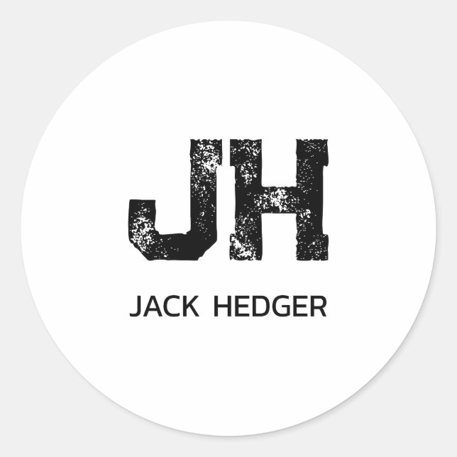 MINIMALIST BLACK TWO LETTER MONOGRAM NAME WHITE CLASSIC ROUND STICKER (Front)