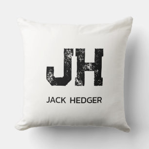 MINIMALIST BLACK TWO LETTER MONOGRAM NAME WHITE CUSHION