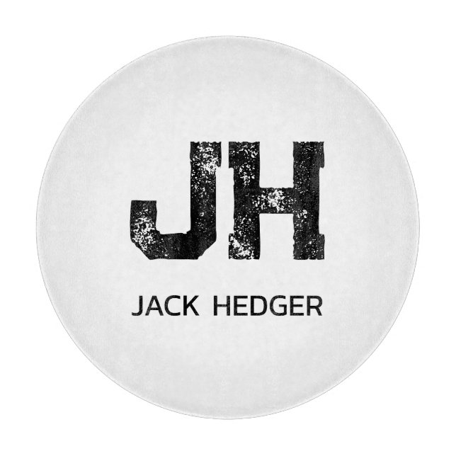 MINIMALIST BLACK TWO LETTER MONOGRAM NAME WHITE CUTTING BOARD (Front)