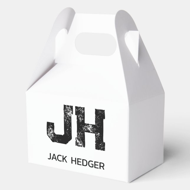 MINIMALIST BLACK TWO LETTER MONOGRAM NAME WHITE FAVOUR BOX (Front)