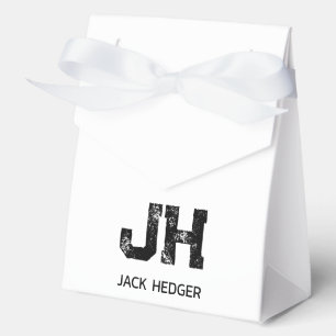 MINIMALIST BLACK TWO LETTER MONOGRAM NAME WHITE FAVOUR BOX