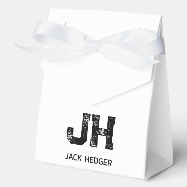 MINIMALIST BLACK TWO LETTER MONOGRAM NAME WHITE FAVOUR BOX (Front)
