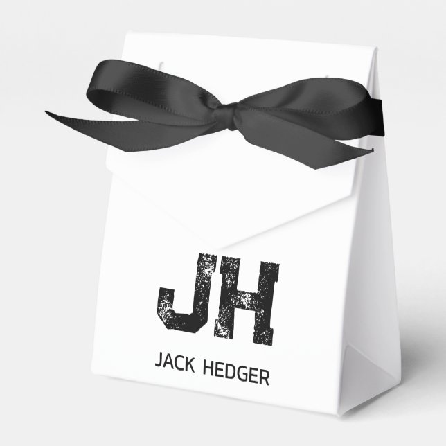 MINIMALIST BLACK TWO LETTER MONOGRAM NAME WHITE FAVOUR BOX (Front Side)