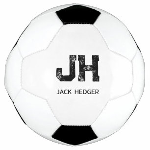 MINIMALIST BLACK TWO LETTER MONOGRAM NAME WHITE FOOTBALL
