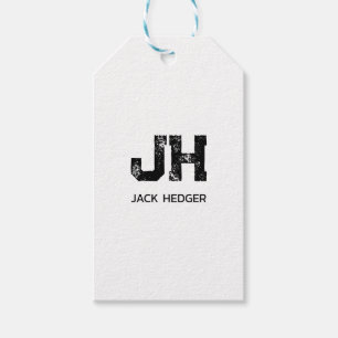 MINIMALIST BLACK TWO LETTER MONOGRAM NAME WHITE GIFT TAGS