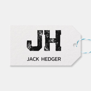 MINIMALIST BLACK TWO LETTER MONOGRAM NAME WHITE GIFT TAGS
