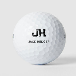 MINIMALIST BLACK TWO LETTER MONOGRAM NAME WHITE GOLF BALLS