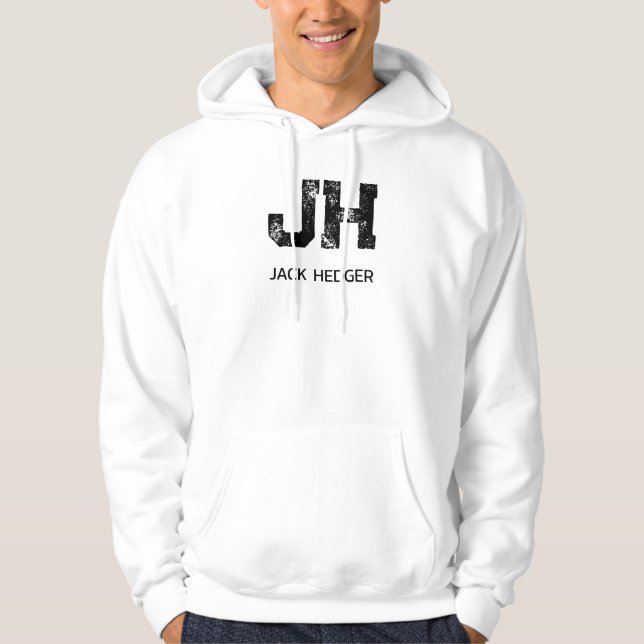 MINIMALIST BLACK TWO LETTER MONOGRAM NAME WHITE HOODIE (Front)