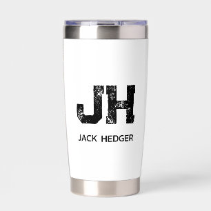MINIMALIST BLACK TWO LETTER MONOGRAM NAME WHITE INSULATED TUMBLER