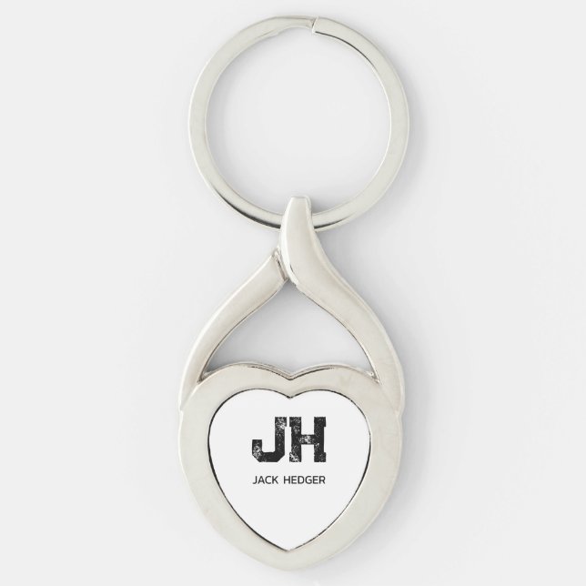 MINIMALIST BLACK TWO LETTER MONOGRAM NAME WHITE KEY RING (Front)