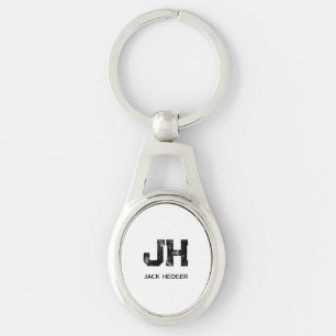 MINIMALIST BLACK TWO LETTER MONOGRAM NAME WHITE KEY RING