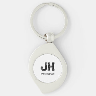 MINIMALIST BLACK TWO LETTER MONOGRAM NAME WHITE KEY RING