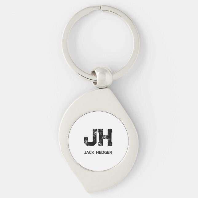 MINIMALIST BLACK TWO LETTER MONOGRAM NAME WHITE KEY RING (Front)