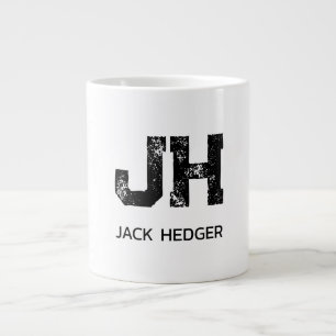 MINIMALIST BLACK TWO LETTER MONOGRAM NAME WHITE LARGE COFFEE MUG