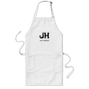 MINIMALIST BLACK TWO LETTER MONOGRAM NAME WHITE LONG APRON