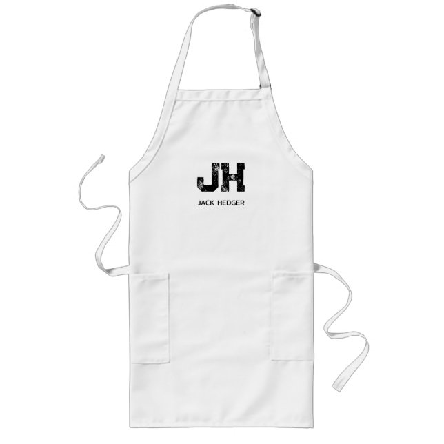 MINIMALIST BLACK TWO LETTER MONOGRAM NAME WHITE LONG APRON (Front)