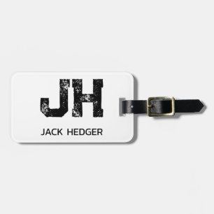 MINIMALIST BLACK TWO LETTER MONOGRAM NAME WHITE LUGGAGE TAG