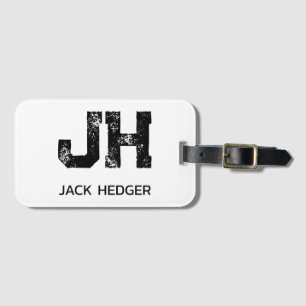 MINIMALIST BLACK TWO LETTER MONOGRAM NAME WHITE LUGGAGE TAG
