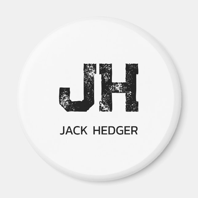 MINIMALIST BLACK TWO LETTER MONOGRAM NAME WHITE MAGNET (Front)