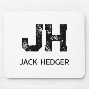 MINIMALIST BLACK TWO LETTER MONOGRAM NAME WHITE MOUSE MAT