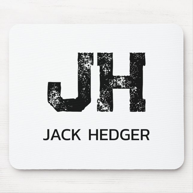 MINIMALIST BLACK TWO LETTER MONOGRAM NAME WHITE MOUSE MAT (Front)