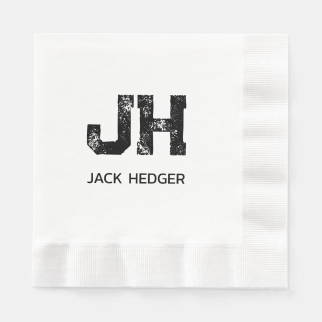 MINIMALIST BLACK TWO LETTER MONOGRAM NAME WHITE NAPKIN (Front)
