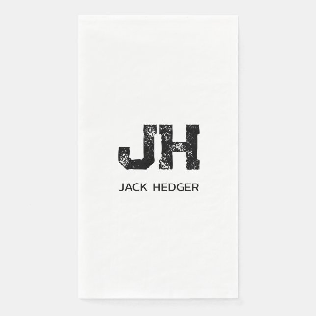 MINIMALIST BLACK TWO LETTER MONOGRAM NAME WHITE NAPKIN (Front)