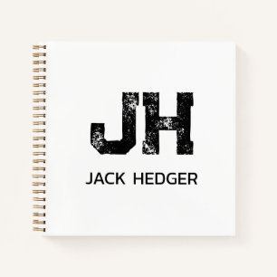 MINIMALIST BLACK TWO LETTER MONOGRAM NAME WHITE NOTEBOOK