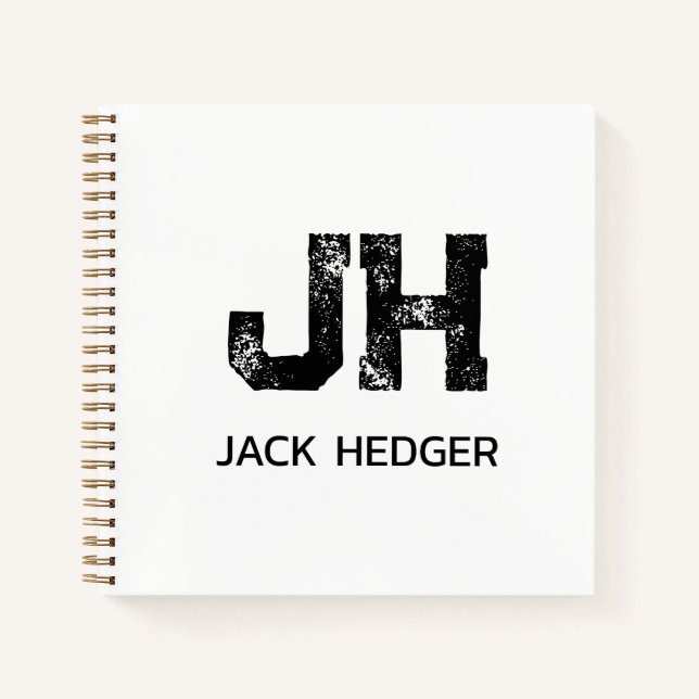 MINIMALIST BLACK TWO LETTER MONOGRAM NAME WHITE NOTEBOOK (Front)