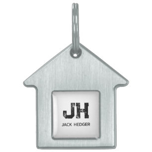 MINIMALIST BLACK TWO LETTER MONOGRAM NAME WHITE PET ID TAG
