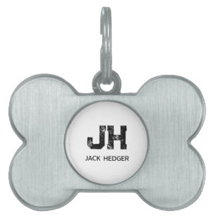 MINIMALIST BLACK TWO LETTER MONOGRAM NAME WHITE PET ID TAG