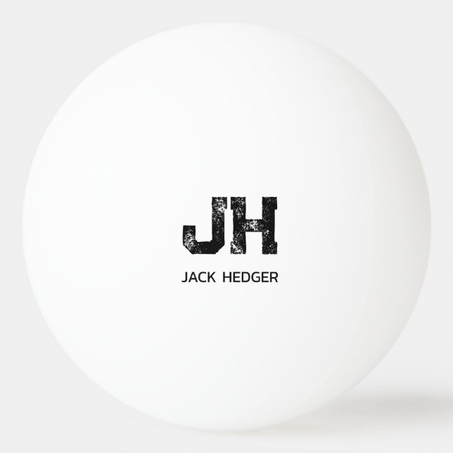 MINIMALIST BLACK TWO LETTER MONOGRAM NAME WHITE PING PONG BALL (Front)
