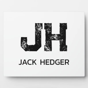 MINIMALIST BLACK TWO LETTER MONOGRAM NAME WHITE PLAQUE