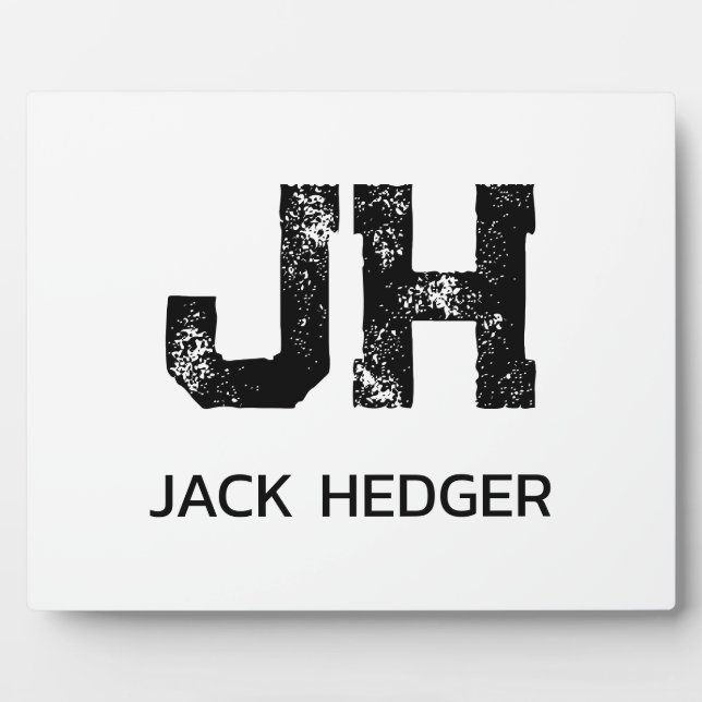 MINIMALIST BLACK TWO LETTER MONOGRAM NAME WHITE PLAQUE (Front)